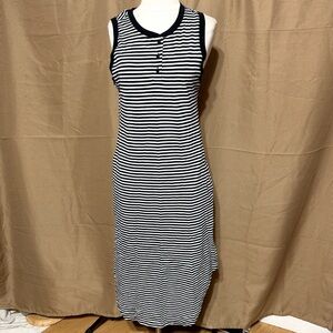 Time and Tru Black and White Striped Sleeveless Maxi Dress